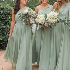 Mori Lee one shoulder chiffon gown - mint green